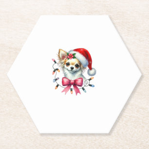 Posavasos De Papel Perro Chihuahua con Navidades de Coquette Bow coin