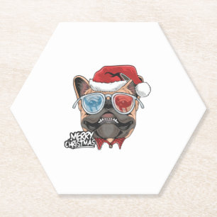 Posavasos De Papel Perro de gafas de sol en Gorra de Navidades