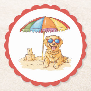 Posavasos De Papel Perro de playa Golden Retriever