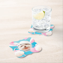 Posavasos De Papel Perro esponjoso con Gorra blanco