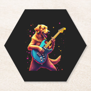 Posavasos De Papel Perro Golden Retriever Jugando Rock de guitarra el