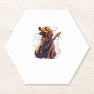 Posavasos De Papel Perro Golden Retriever Jugando Rock de guitarra el