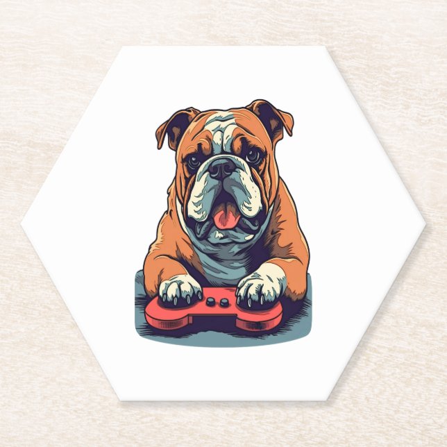 Posavasos De Papel Perro juega videojuegos (Anverso)