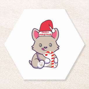 Posavasos De Papel Perro lindo en Navidades Gorra 2