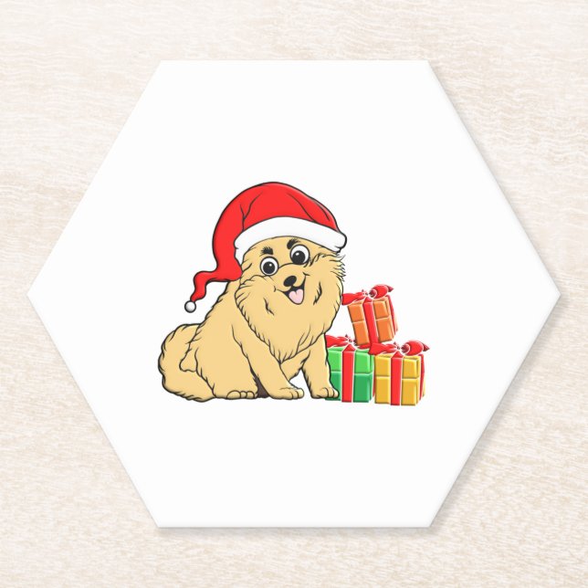 Posavasos De Papel Perro lindo en Santa hat (Anverso)