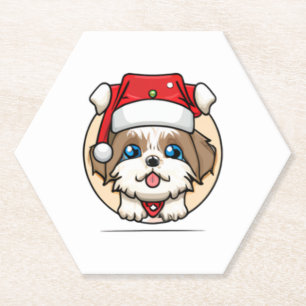 Posavasos De Papel Perro lindo en un Gorra Navidad