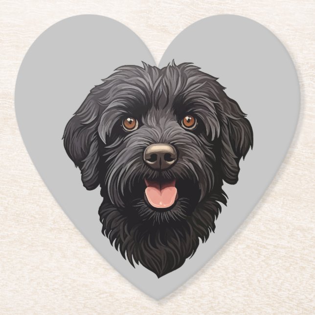 Posavasos De Papel Perro negro Labradoodle (Anverso)