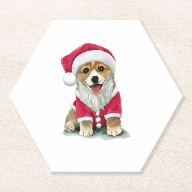 Posavasos De Papel Perro picante con traje de Santa Claus (Anverso)