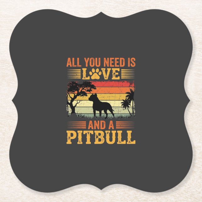 Posavasos De Papel Perro Pitbull Atardecer Retro Amor (Anverso)