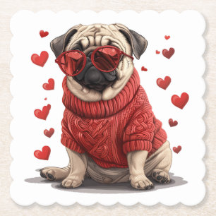Posavasos De Papel Perro Pug día de San Valentín