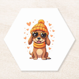 Posavasos De Papel Perro Salchicha Corazón Doxie Chica Día de San Val