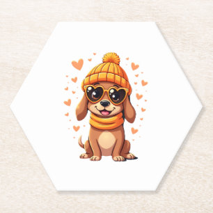 Posavasos De Papel Perro Salchicha Corazón Doxie Chica Día de San Val