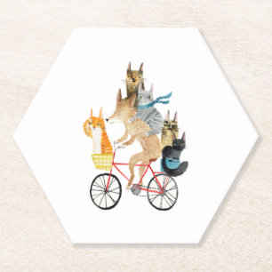 Posavasos De Papel Perro y gatos en bicicleta