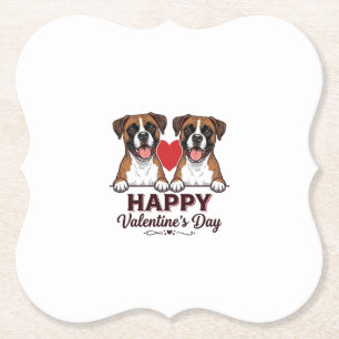 Posavasos De Papel Perros Boxer Feliz Día de San Valentín Vintage
