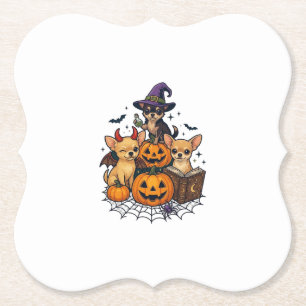 Posavasos De Papel Perros Chihuahua de Halloween Calabazas Sombrero d