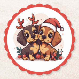 Posavasos De Papel Perros Dachshund de Navidad