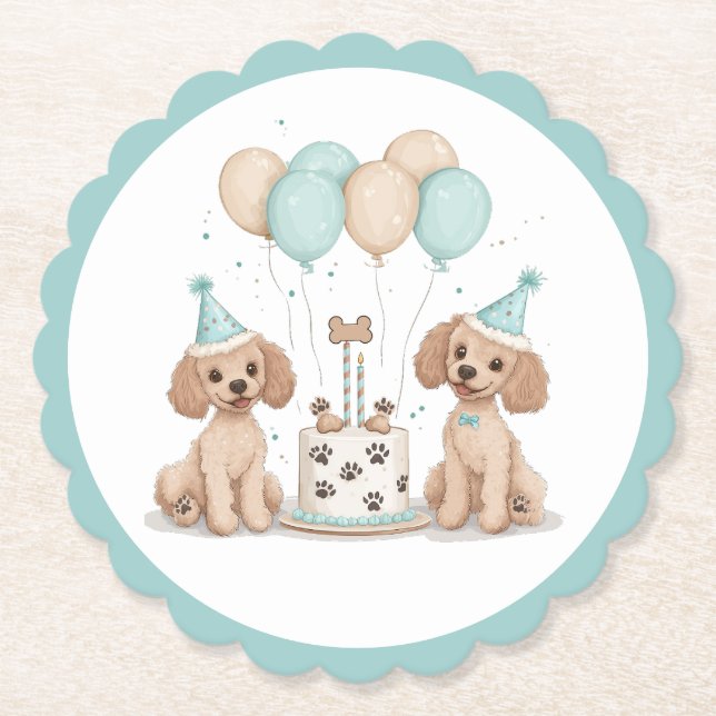 Posavasos De Papel Perros de canapé estándar de cumpleaños (Anverso)
