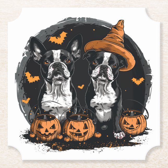 Posavasos De Papel Perros de Halloween Boston Terrier (Anverso)
