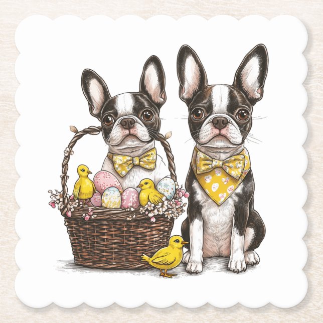 Posavasos De Papel Perros de Pascua de Boston Terrier (Anverso)