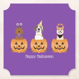 Posavasos De Papel Perros felices de Halloween en calabazas