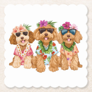 Posavasos De Papel Perros Goldendoodle Hawaianos Lei de Flores