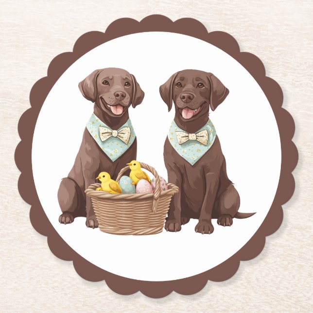 Posavasos De Papel Perros recuperadores de chocolate de pascua (Anverso)
