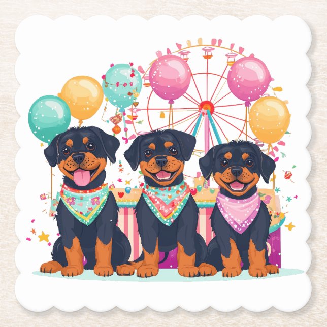 Posavasos De Papel Perros Rottweiler En Un Carnaval (Anverso)