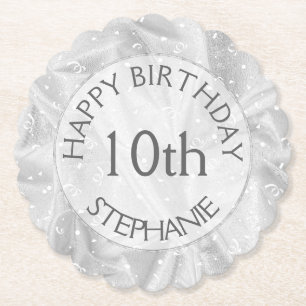 Posavasos De Papel Personalice: Texturado "Feliz Cumpleaños" Plata