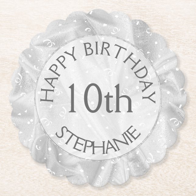 Posavasos De Papel Personalice: Texturado "Feliz Cumpleaños" Plata (Anverso)