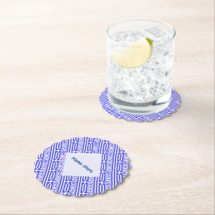 Posavasos De Papel Personalización azul de la bandera griega en mosai