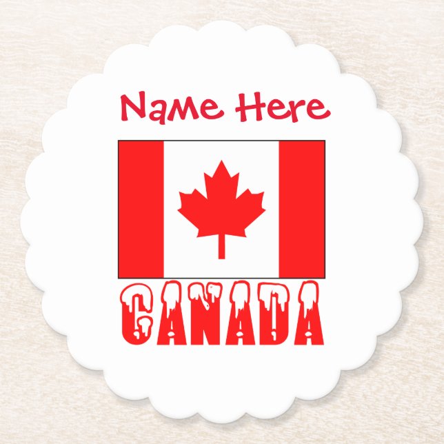Posavasos De Papel Personalización roja de la bandera canadiense (Anverso)