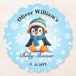 Posavasos De Papel Personalizado Bebé Pingüino Baby Shower Reasters d