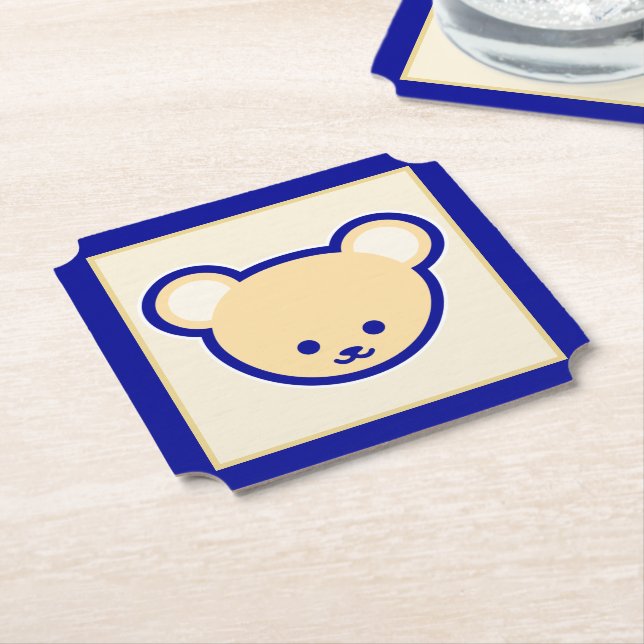 Posavasos De Papel Personalizado Blue Beige Teddy Bear Cute Art (En perspectiva)