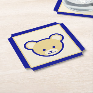 Posavasos De Papel Personalizado Blue Beige Teddy Bear Cute Funny