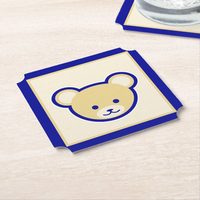 Posavasos De Papel Personalizado Blue Beige Teddy Bear Cute Funny (En perspectiva)