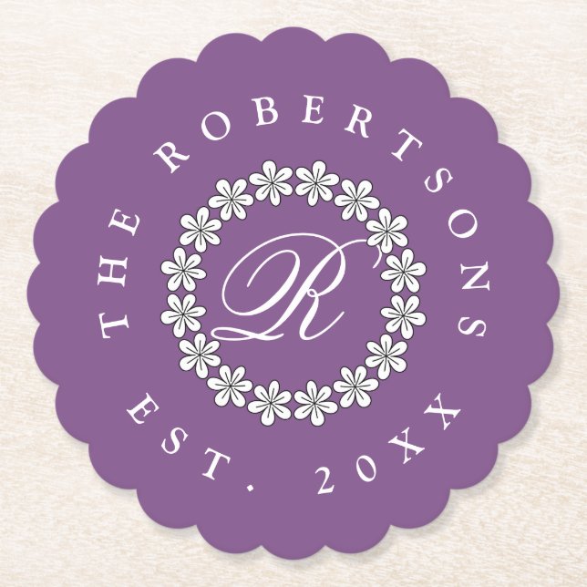 Posavasos De Papel Personalizado boda floral tiras de papel con borde (Anverso)