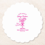 Posavasos De Papel Personalizado Coaster 18th Birthday Pink Espresso<br><div class="desc">Un espresso martini muestra que el invitado de honor es "un poquito mayor". paleta de colores rosa pálido. garabato de moda,  estilo garabato. Martini con un arco y judías de expreso.</div>