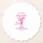 Posavasos De Papel Personalizado Coaster 70th Birthday Pink Espresso<br><div class="desc">Un espresso martini muestra que el invitado de honor es "un poquito mayor". paleta de colores rosa pálido. garabato de moda,  estilo garabato. Martini con un arco y judías de expreso.</div>