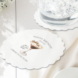Posavasos De Papel Personalizado Coaster 90th Birthday Espresso Marti<br><div class="desc">Un espresso martini muestra que el invitado de honor es "un poquito mayor". Sofisticada paleta de colores neutros. Martini con un arco y judías de expreso.</div>