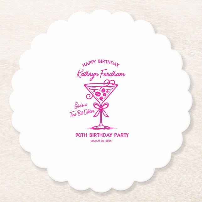 Posavasos De Papel Personalizado Coaster 90th Birthday Pink Espresso  (Anverso)