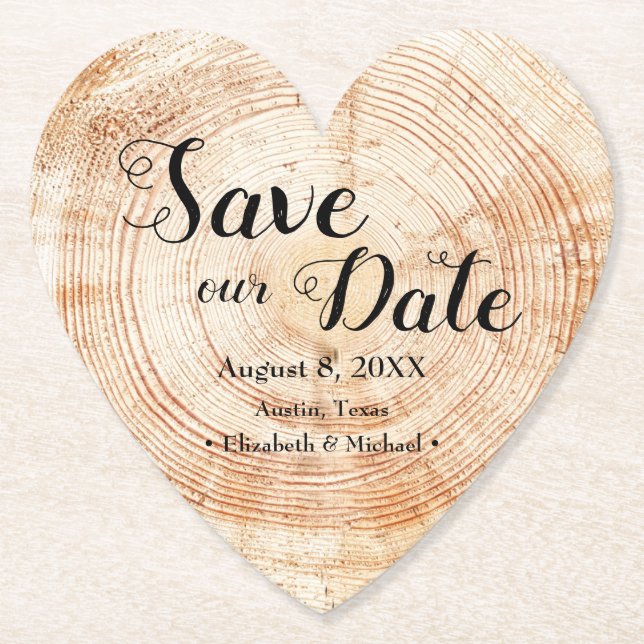Posavasos De Papel Personalizado de Boda Rústico de leña única (Anverso)