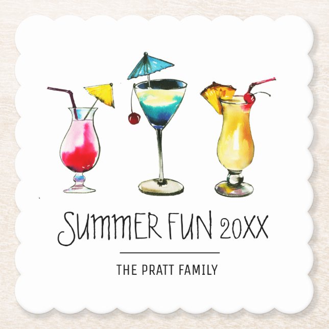 Posavasos De Papel Personalizado de cócteles de verano (Anverso)