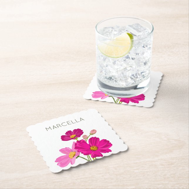 Posavasos De Papel Personalizado de flores Cosmos de jardín brillante (In situ)