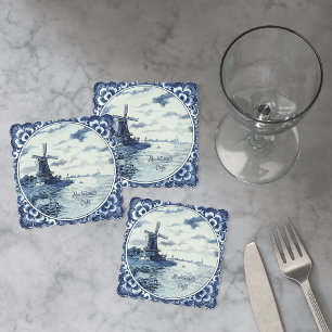 Posavasos De Papel Personalizado de la vía fluvial Delft Blue Windmil