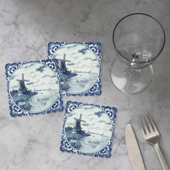 Posavasos De Papel Personalizado de la vía fluvial Delft Blue Windmil (Subido por el creador)