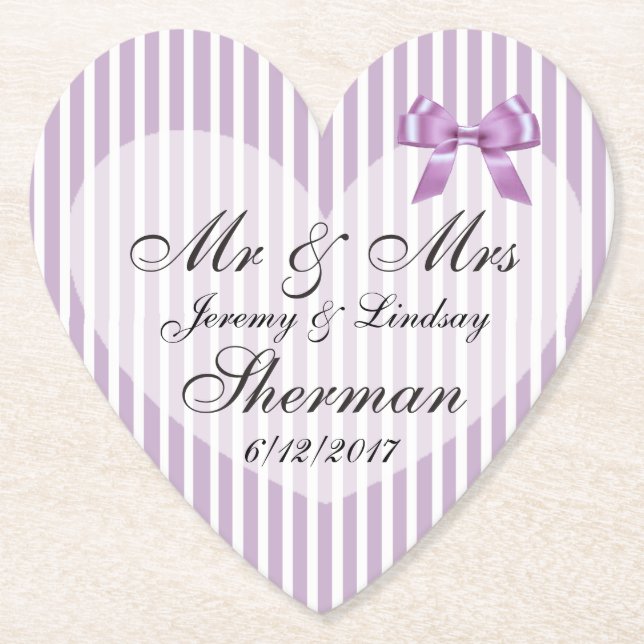 Posavasos De Papel Personalizado de papel personalizado de Boda púrpu (Anverso)
