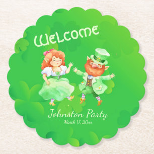 Posavasos De Papel Personalizado divertido Green Irish Elves Dance St