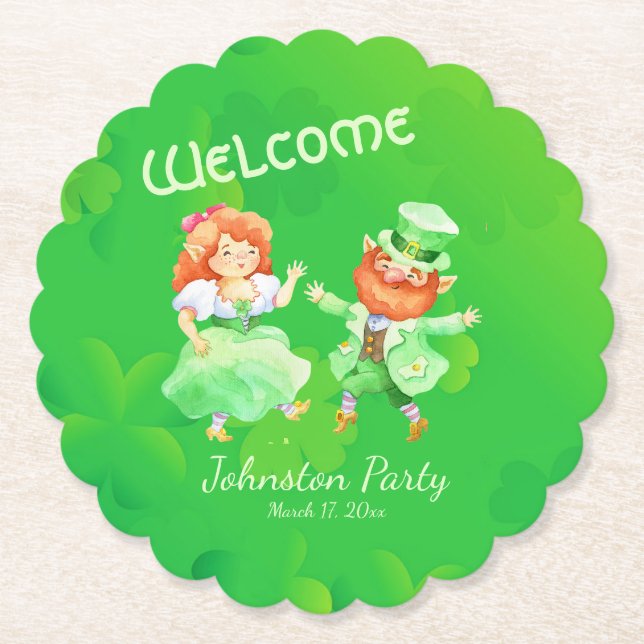 Posavasos De Papel Personalizado divertido Green Irish Elves Dance St (Anverso)