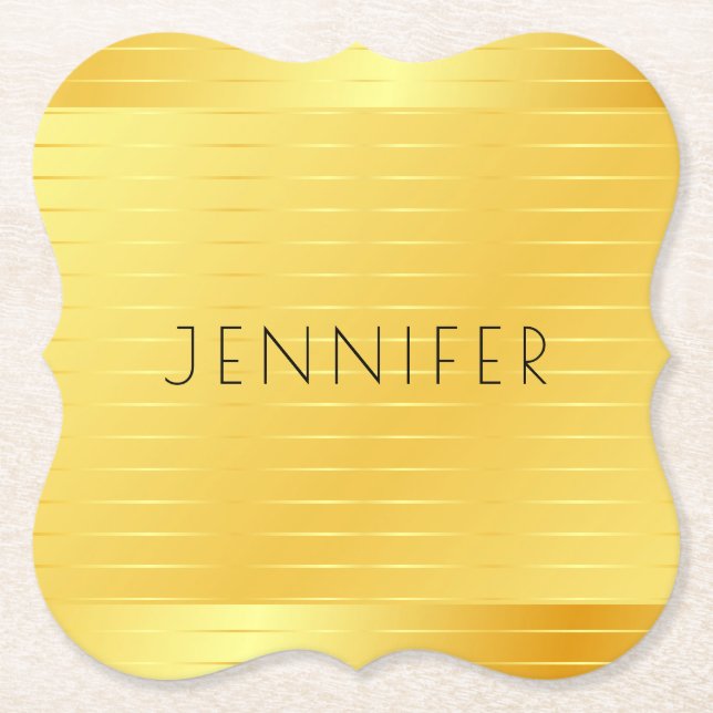 Posavasos De Papel Personalizado Faux Gold Elegant plantilla moderna  (Anverso)