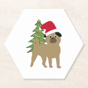 Posavasos De Papel Personalizado lindo pug en un Santa Hat v2